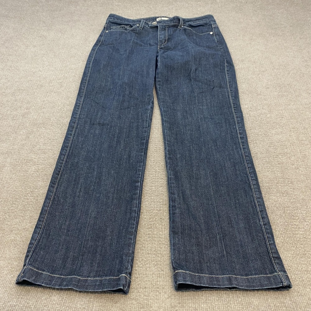Lee Straight Jeans‎ Womens 12M Blue Med Wash Mid Rise Rhinestone Stretch Denim